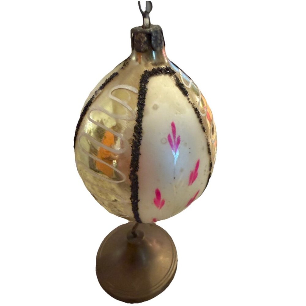 VTG Hand-painted Mercury Glass Christmas Ornament Teardrop Fantasia Poland 1950s